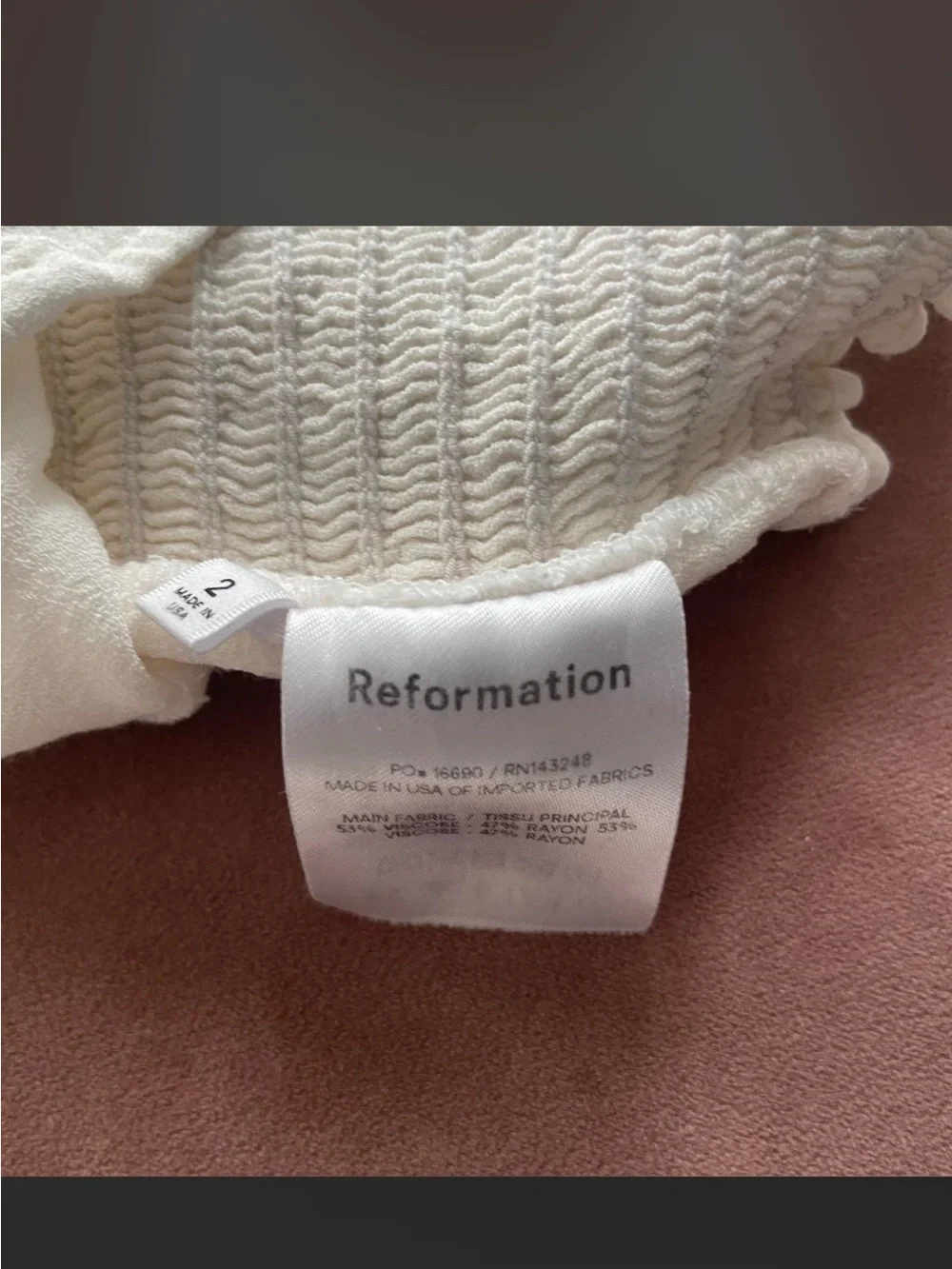 Reformation Cream Square-Neck Tie Front Long Sleeve Top